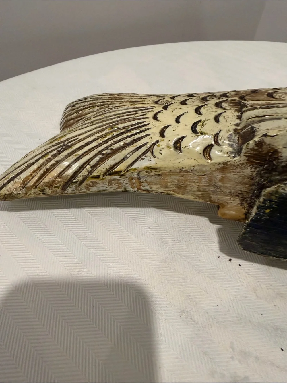 Hand-carved solid wood 18” decorative fish sculpture